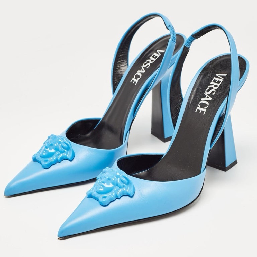 Versace Blue La Medusa Slingback Heels